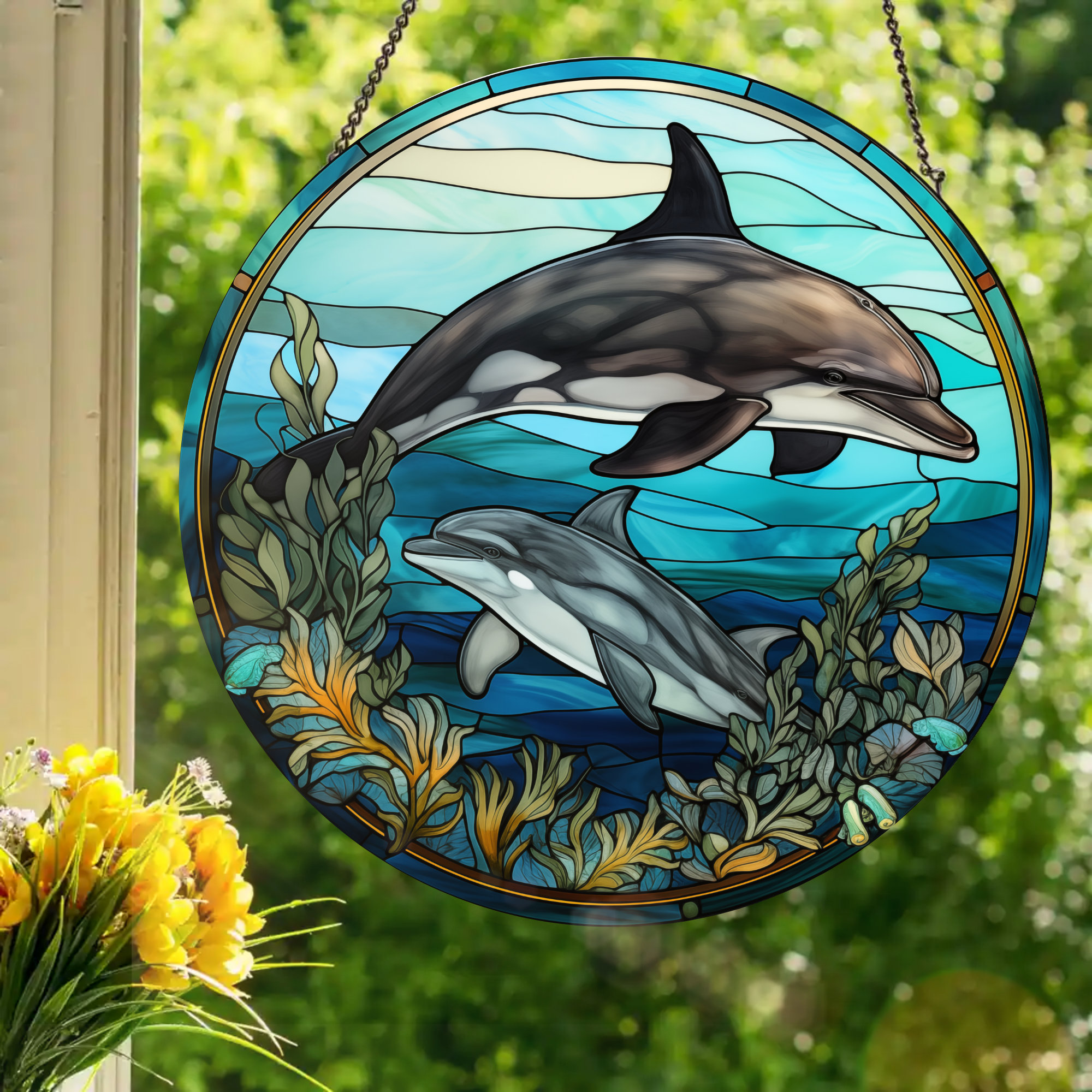 Playful Dolphins: Stained Glass Style Window Hanging - Etsy