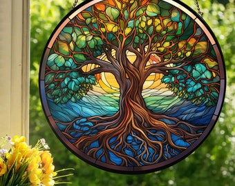 Tree of Life: Stained Glass Style Wall or Window Hanging