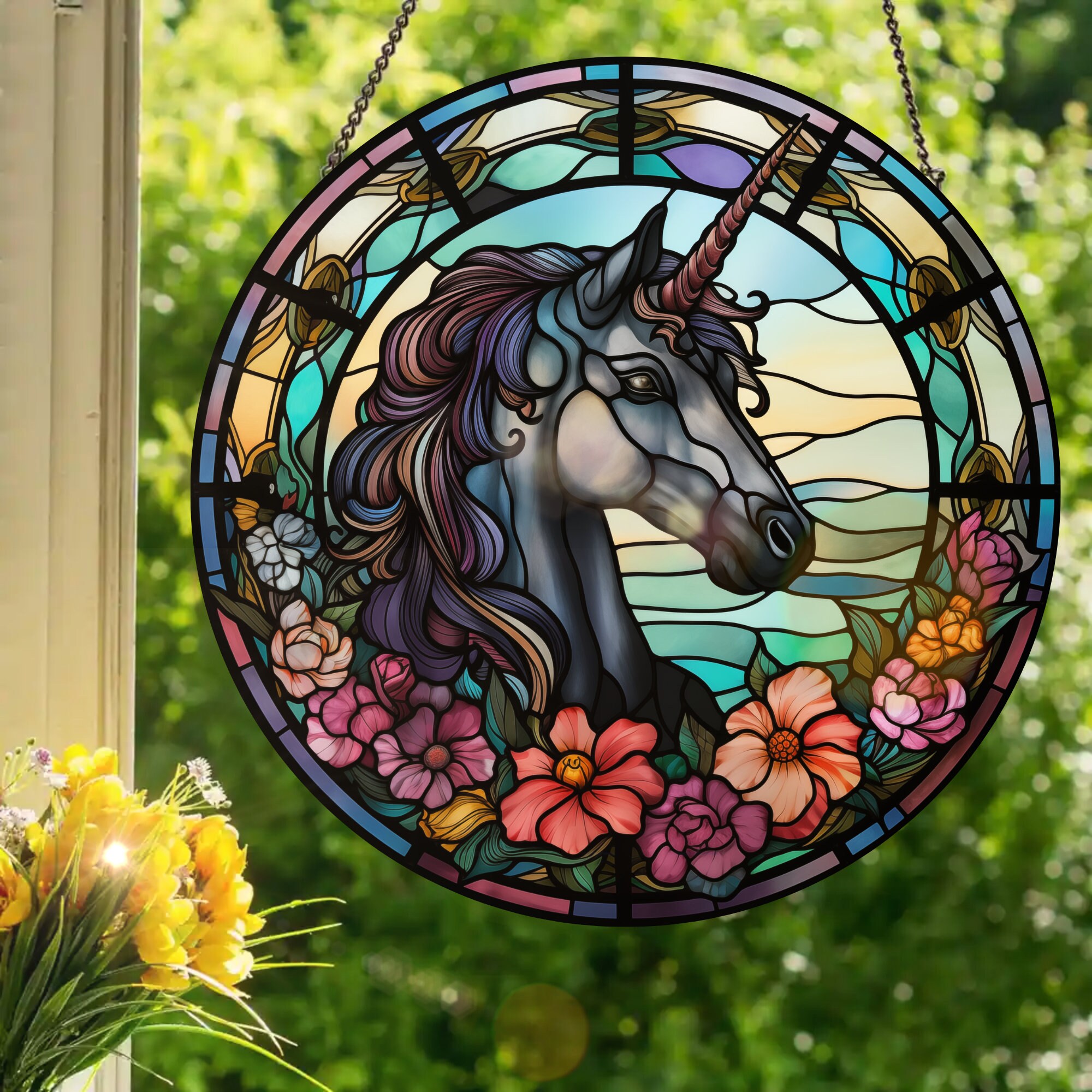Black Unicorn: Stained Glass Style Window Hanging - Etsy