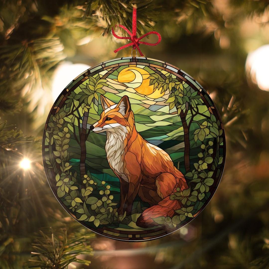 森のキツネ #2: ステンドグラス風クリスマスオーナメント - 本物の