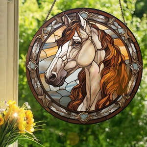 Red Dun Horse: Stained Glass Style Wall or Window Hanging