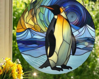 コウテイペンギン：ステンドグラス風の窓掛け - Etsy 日本