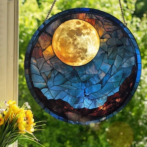 Vintage Sun Moon ステンドグラス 月と太陽 アンティーク ガラス Vintage Sun Moon ステンドグラス 月と太陽 アンティーク ガラス