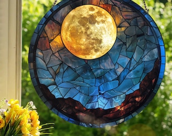 Full Moon: Stained Glass Style Window Hanging - Etsy 日本