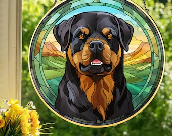 Rottweiler: Stained Glass Style Wall or Window Hanging