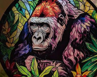 Silverback Gorilla: Stained Glass Style Window Hanging