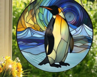 Emperor Penguin: Stained Glass Style Wall or Window Hanging