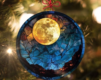 Full Moon: Stained Glass-Style Christmas Ornament - Made With Real Glass