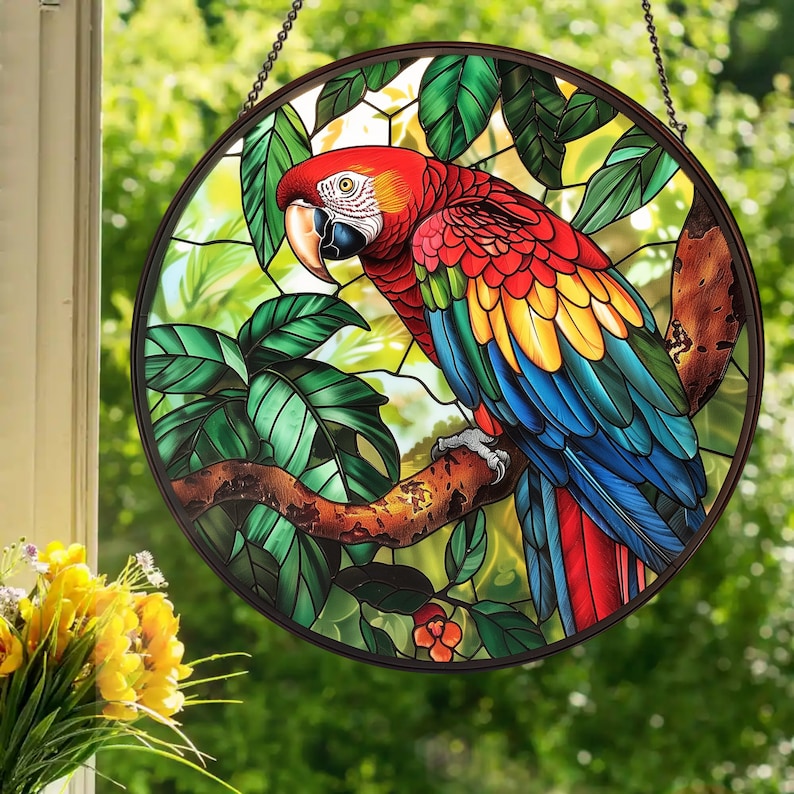 Scarlet Macaw: Stained Glass Style Window Hanging - Etsy