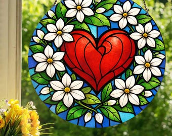 Herz Jasmin: Fensterbehang im Glasmalerei-Stil