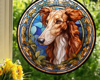 Borzoi: Stained Glass Style Wall or Window Hanging