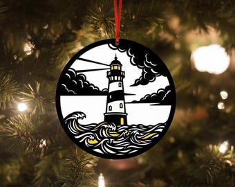 Dieser Artikel ist Umgezogen! Siehe Link unten !! Leuchtturm am Meer: Papierschnitt-Ornament