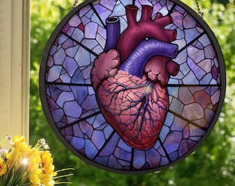 Anatomical Heart: Stained Glass Style Wall or Window Hanging