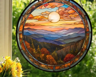 Smoky Mountains: Stained Glass Style Wall or Window Hanging