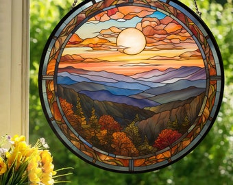 Smoky Mountains: Stained Glass Style Window Hanging