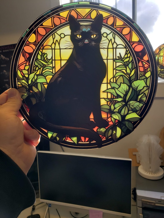 温室の黒猫：ステンドグラス風の窓飾り - Etsy 日本