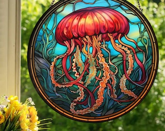 Jellyfish: Stained Glass Style Wall or Window Hanging