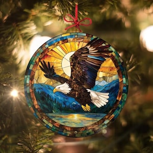 Bald Eagle: Stained Glass-Style Christmas Ornament - Made With Real Glass