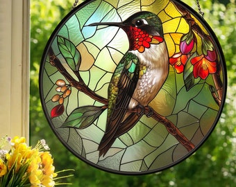 Hummingbird: Stained Glass Style Wall or Window Hanging