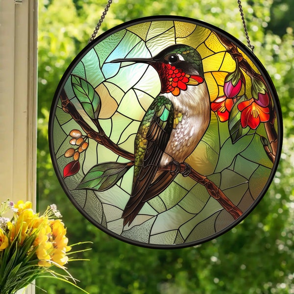 Hummingbird: Stained Glass Style Wall or Window Hanging