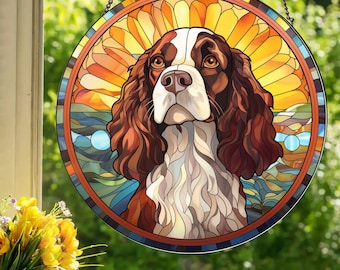 English Springer Spaniel: Stained Glass Style Wall or Window Hanging