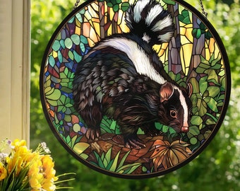 Forest Skunk: Stained Glass Style Wall or Window Hanging