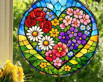 Herz der Blumen: Fensterbehang im Buntglas-Stil
