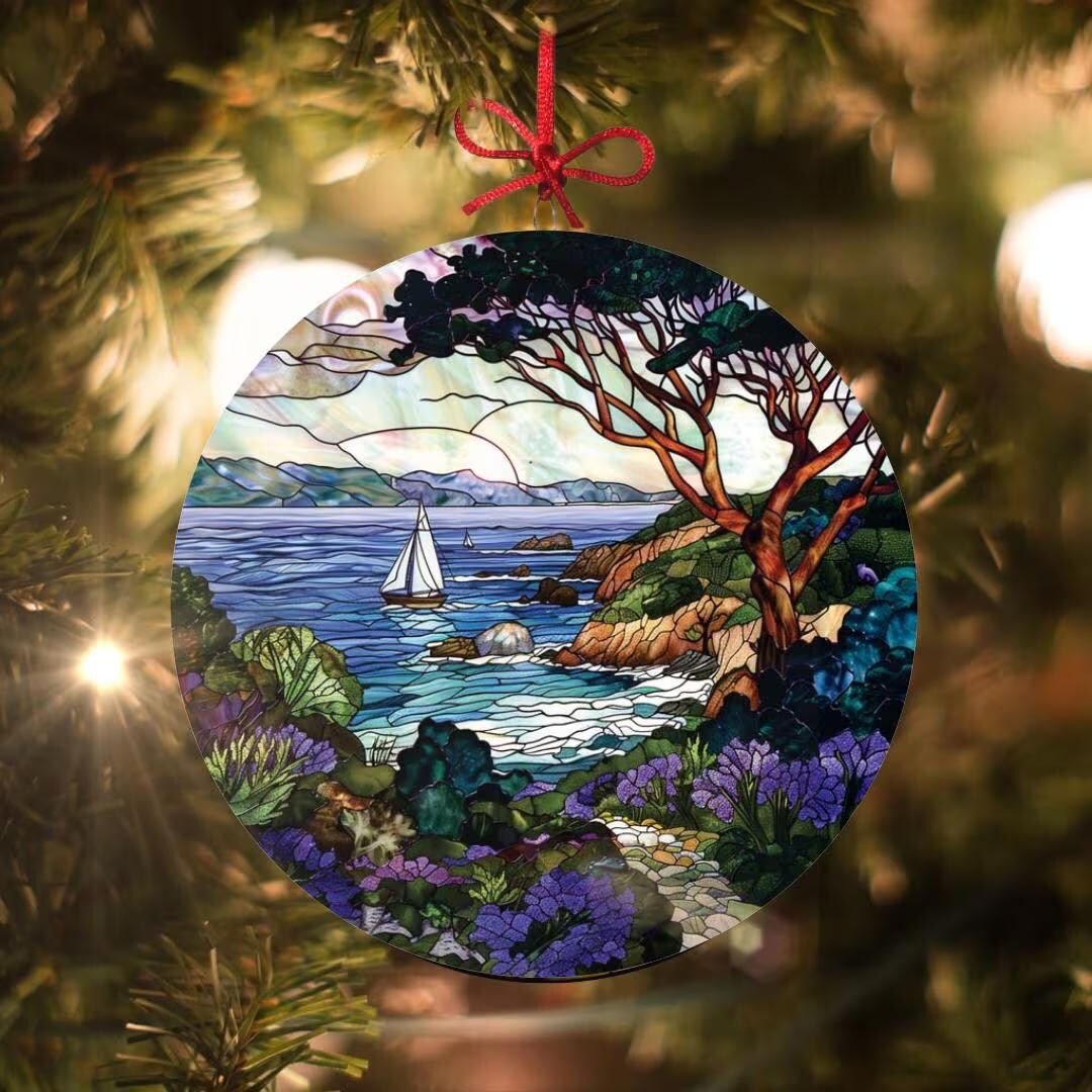 カリフォルニアコースト：ステンドグラス風クリスマスオーナメント