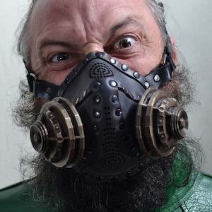 Excursionist III: Steam Punk Respirator Mask in Black Leather with Copper Cannisters