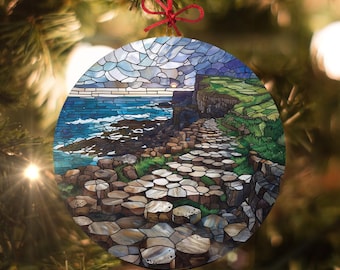 Giant's Causeway - Northern Ireland: Stained Glass-Style Christmas Ornament - Made With Real Glass