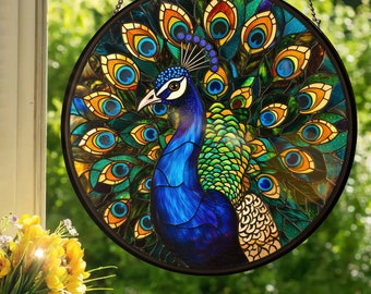 Peacock: Stained Glass Style Wall or Window Hanging