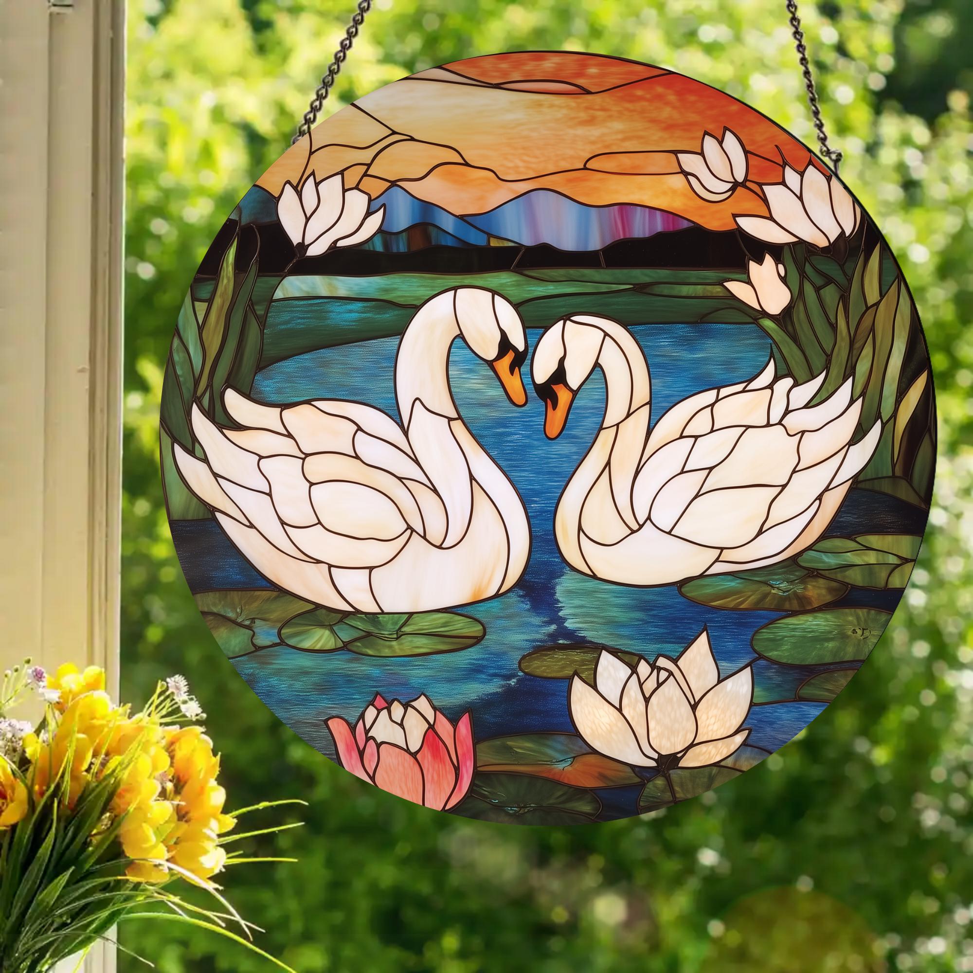 Swans: Stained Glass Style Window Hanging - Etsy