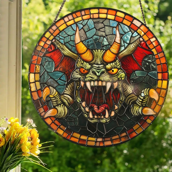 Gargoyle: Stained Glass Style Wall or Window Hanging Made With Real Glass