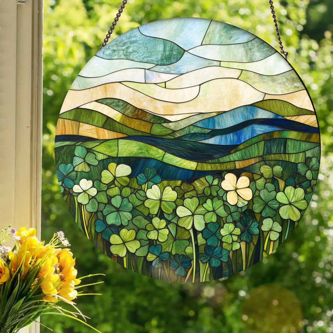 Clover Meadow: Stained Glass Style Window Hanging - Etsy