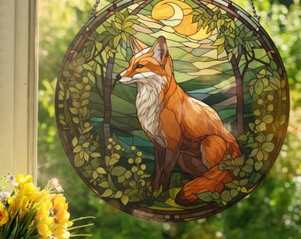 Forest Fox #2: Stained Glass Style Wall or Window Hanging