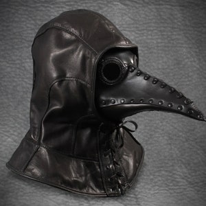 Plague Doctor hood in black garment leather