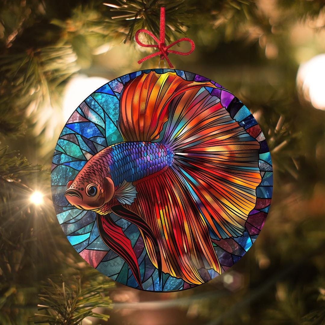 Curated visual reference: Gallery Detail: Betta Fish Stained Glass Style Christmas Ornament