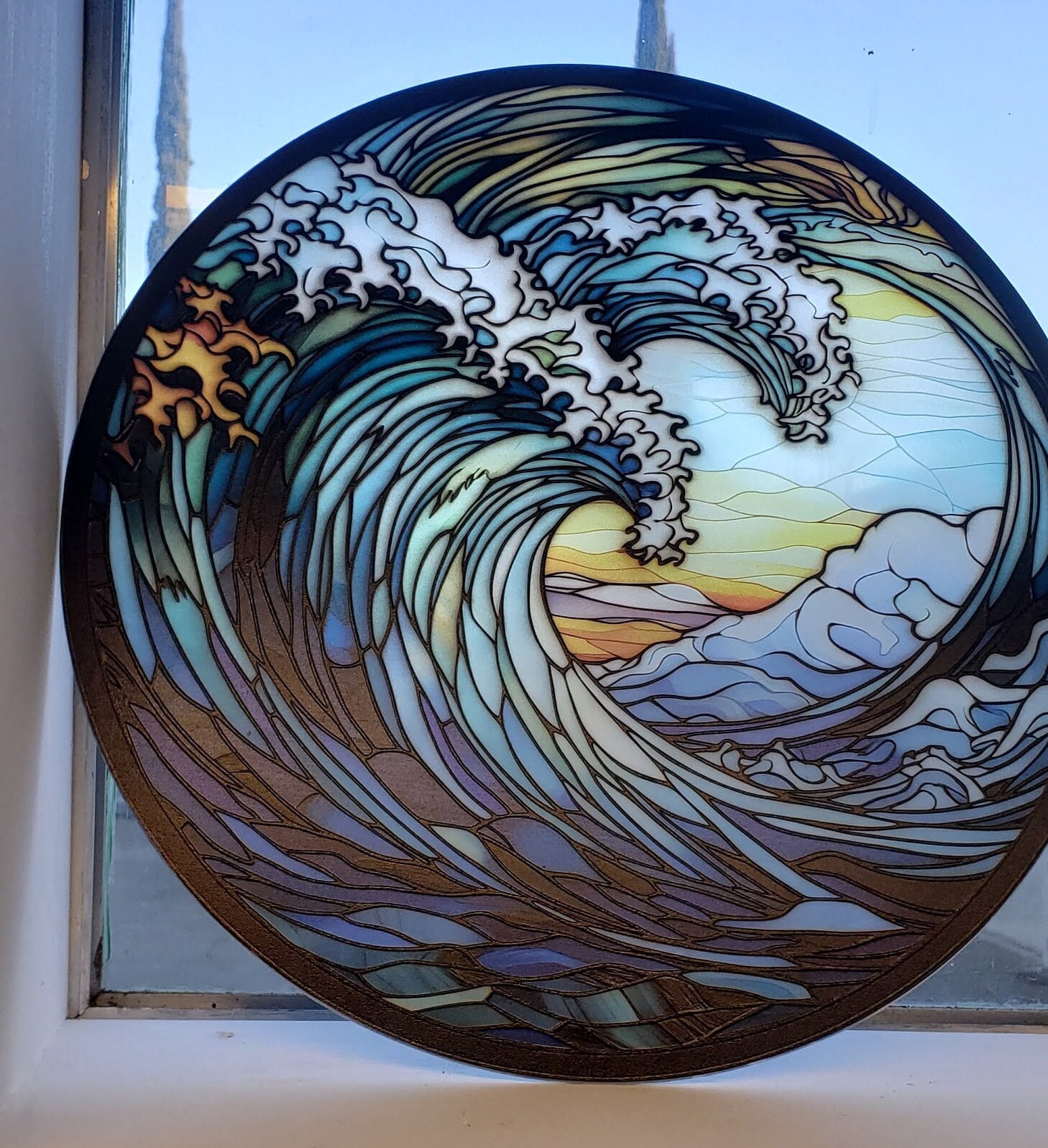 海の波 #1：ステンドグラス風の窓掛け - Etsy 日本