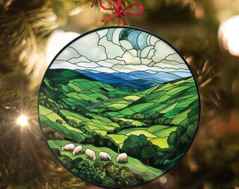 Green Irish Hills: Stained Glass-Style Christmas Ornament - Made With Real Glass