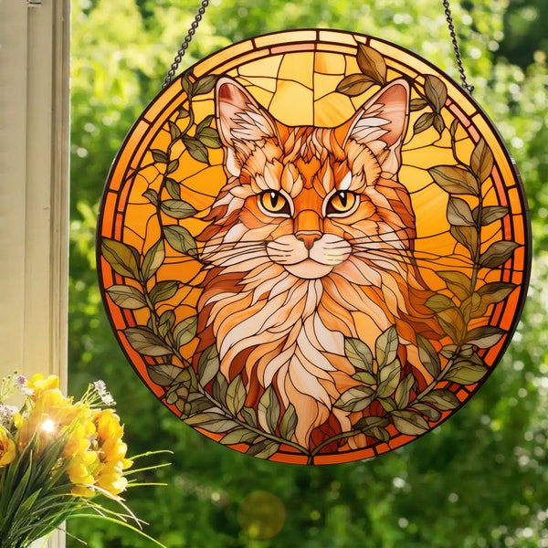 Orange Cat: Stained Glass Style Wall or Window Hanging