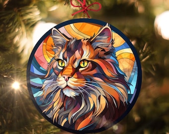 メインクーン：ステンドグラス風クリスマスオーナメント - 本物の