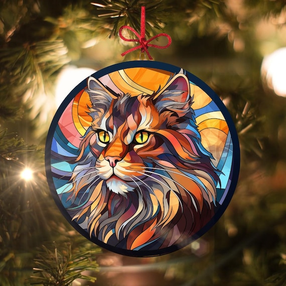 メインクーン：ステンドグラス風クリスマスオーナメント - 本物の