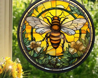 Bumblebee #1: Stained Glass Style Wall or Window Hanging