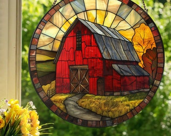Country Barn: Stained Glass Style Wall or Window Hanging