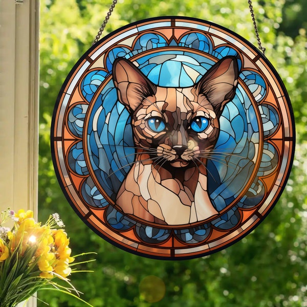 Siamese Cat: Stained Glass Style Wall or Window Hanging