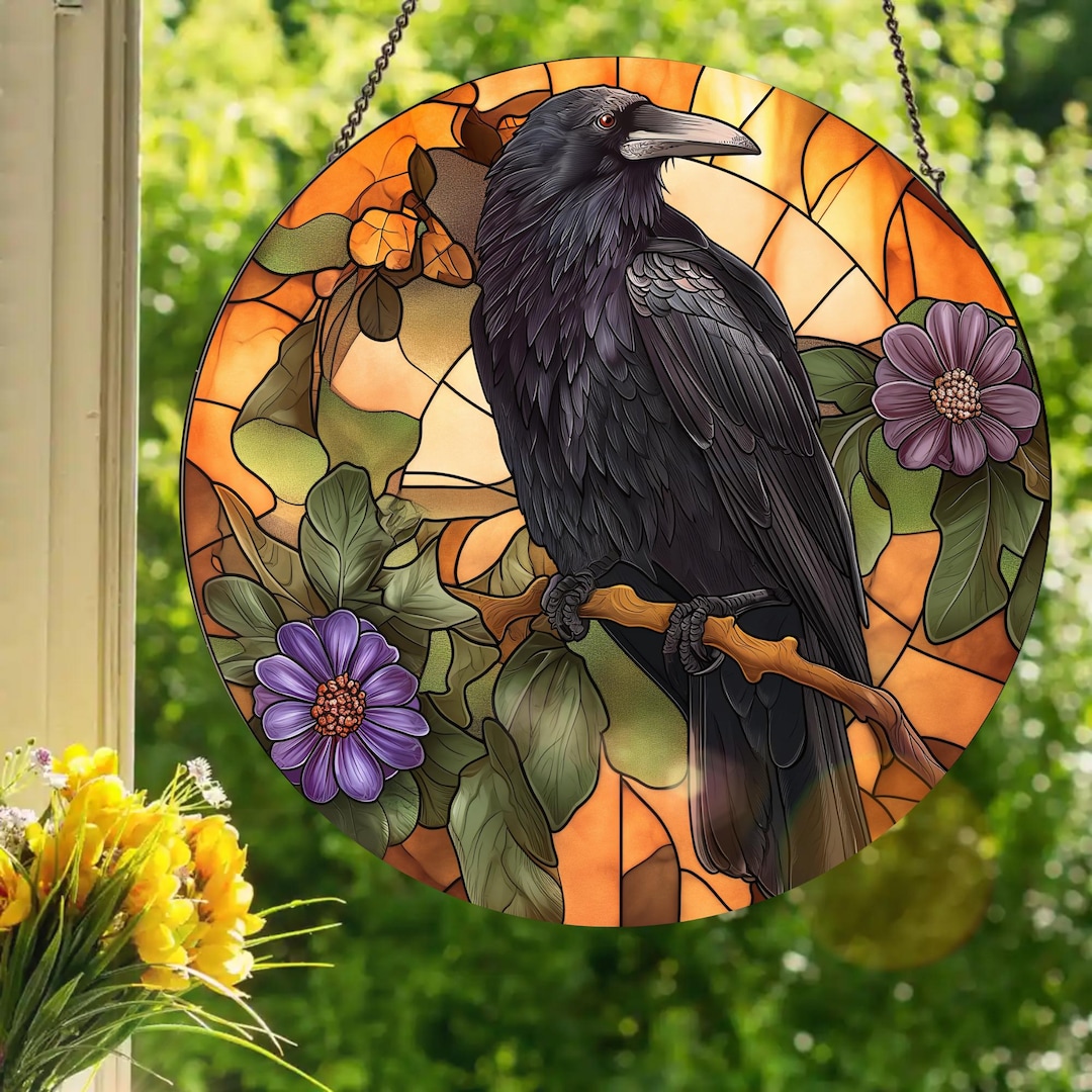 Autumn Raven: Stained Glass Style Window Hanging - Etsy