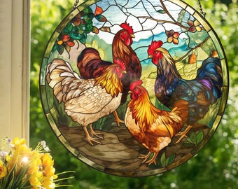 Backyard Chickens: Stained Glass Style Wall or Window Hanging