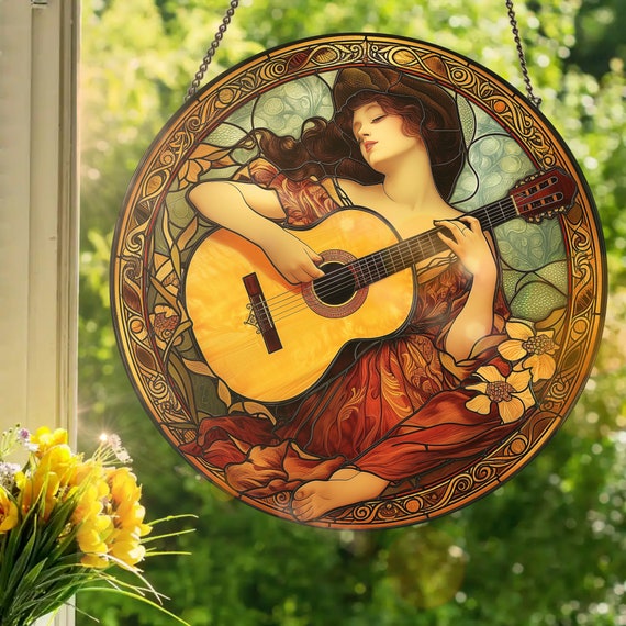 Art Nouveau Stained Glass Lampアルフォンスミュシャ Alphonse Mucha - Night II., Stained Glass + Canvas, (canvas