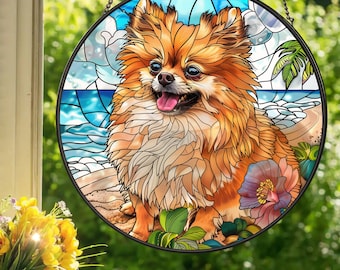 Pomeranian: Stained Glass Style Wall or Window Hanging