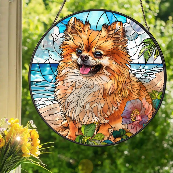 Pomeranian: Stained Glass Style Wall or Window Hanging